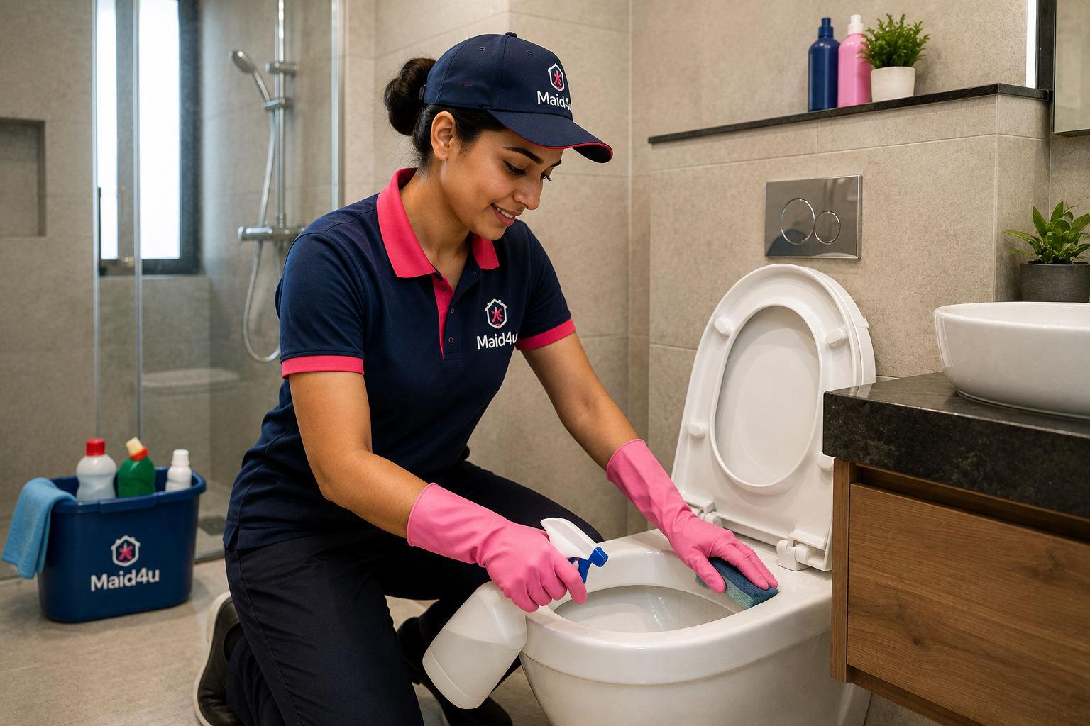Maid4u professional providing bathroom cleaning service