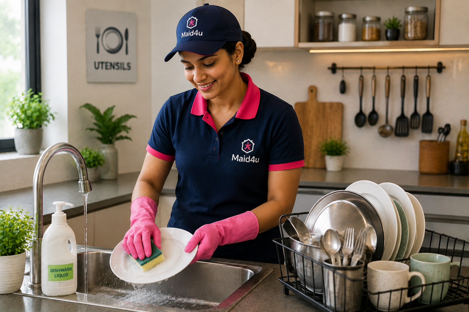 Maid4u professional providing utensils cleaning service